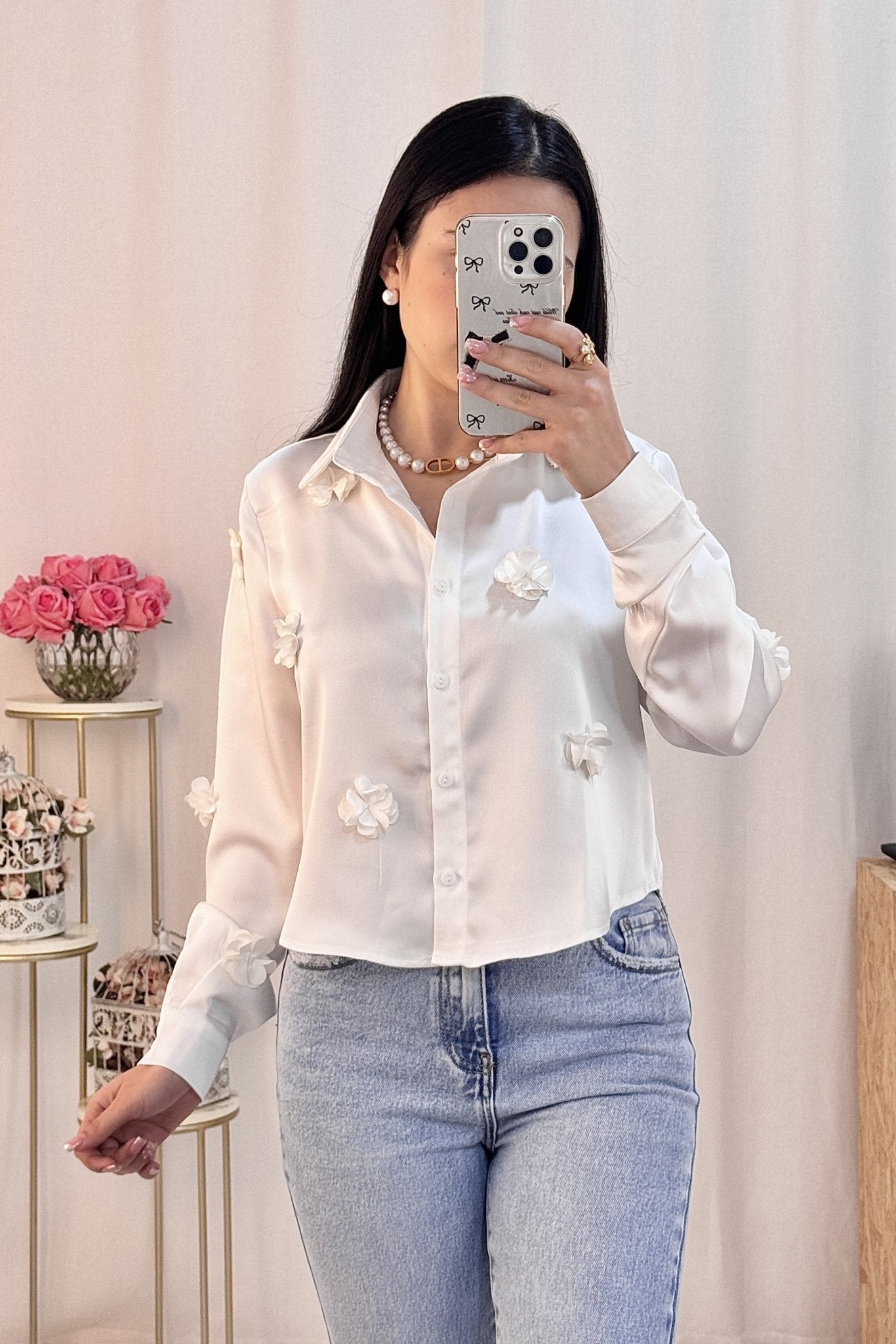 Camisa flores 3D ELLI WHITE - lavishiochiccamisaELLI WHITE