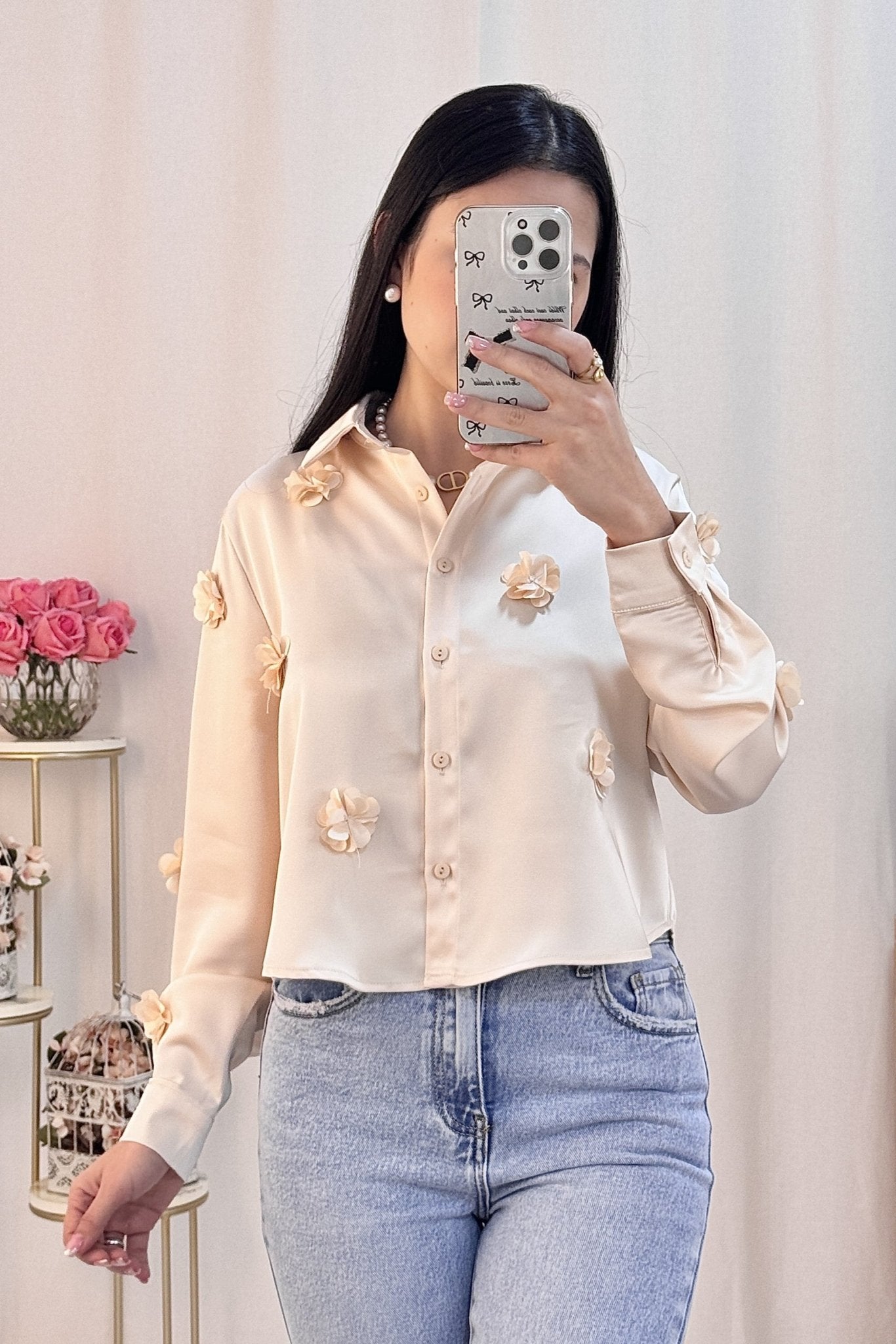 Camisa flores 3D ELLI WHITE - lavishiochiccamisaELLI WHITE