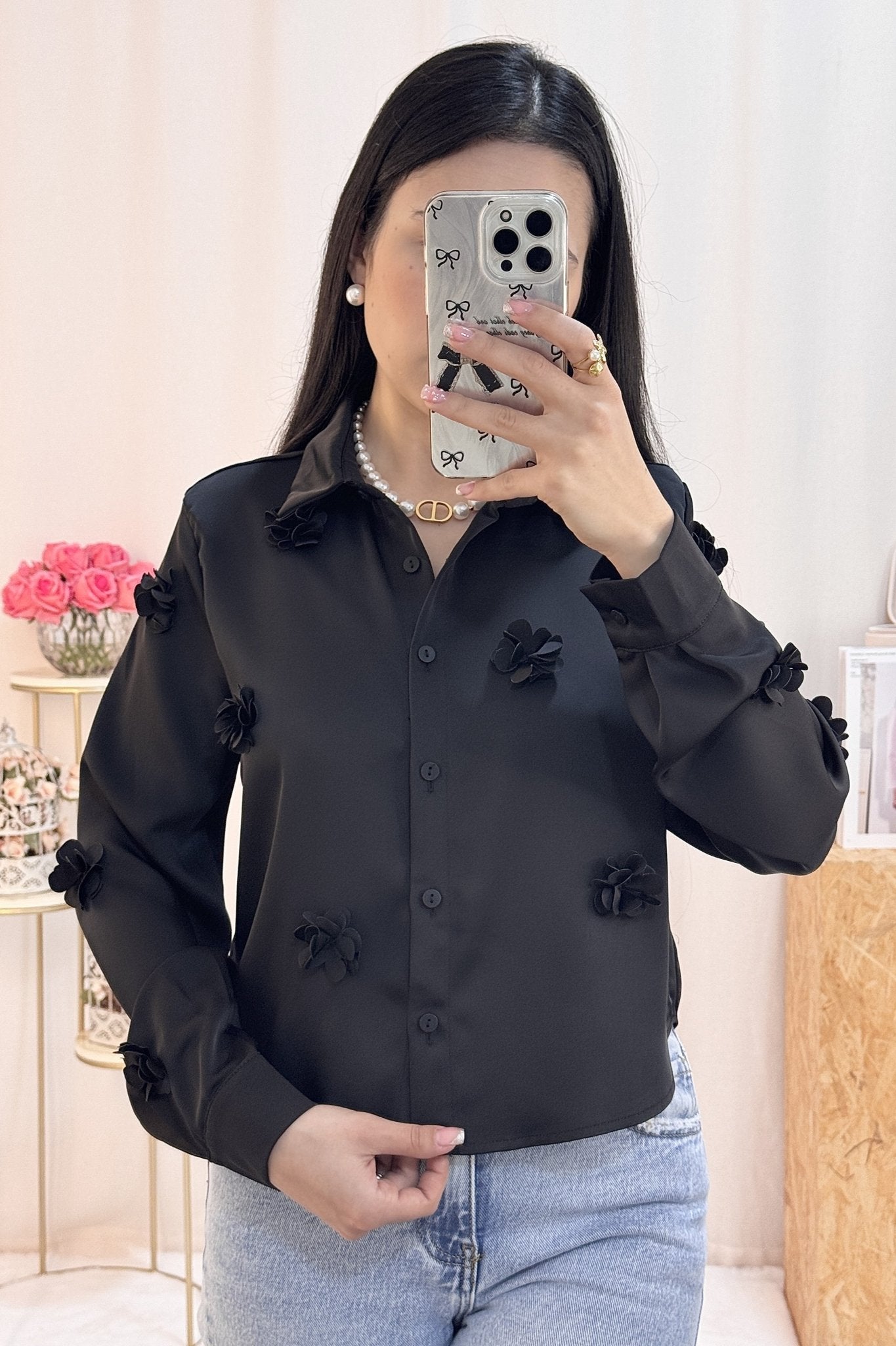 Camisa flores 3D ELLI WHITE - lavishiochiccamisaELLI WHITE