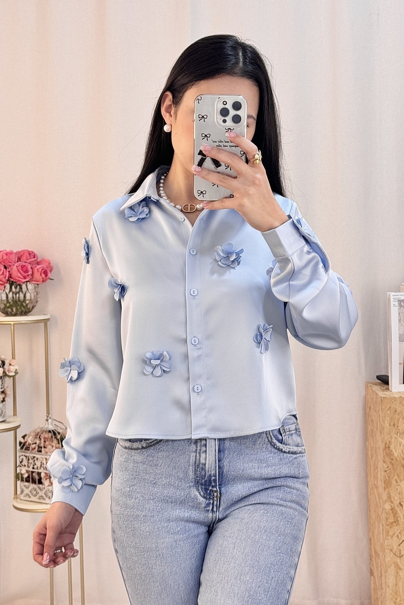 Camisa flores 3D ELLI WHITE - lavishiochiccamisaELLI WHITE