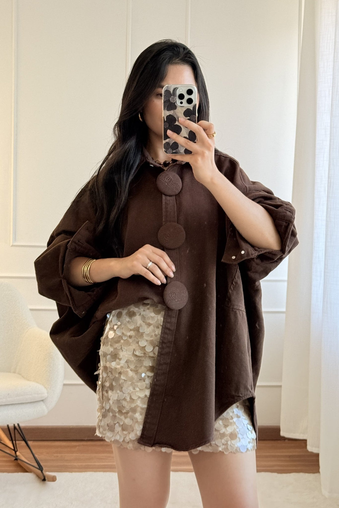 Camisa oversize com botões bordados - lavishiochiccamisaQueen Hearts