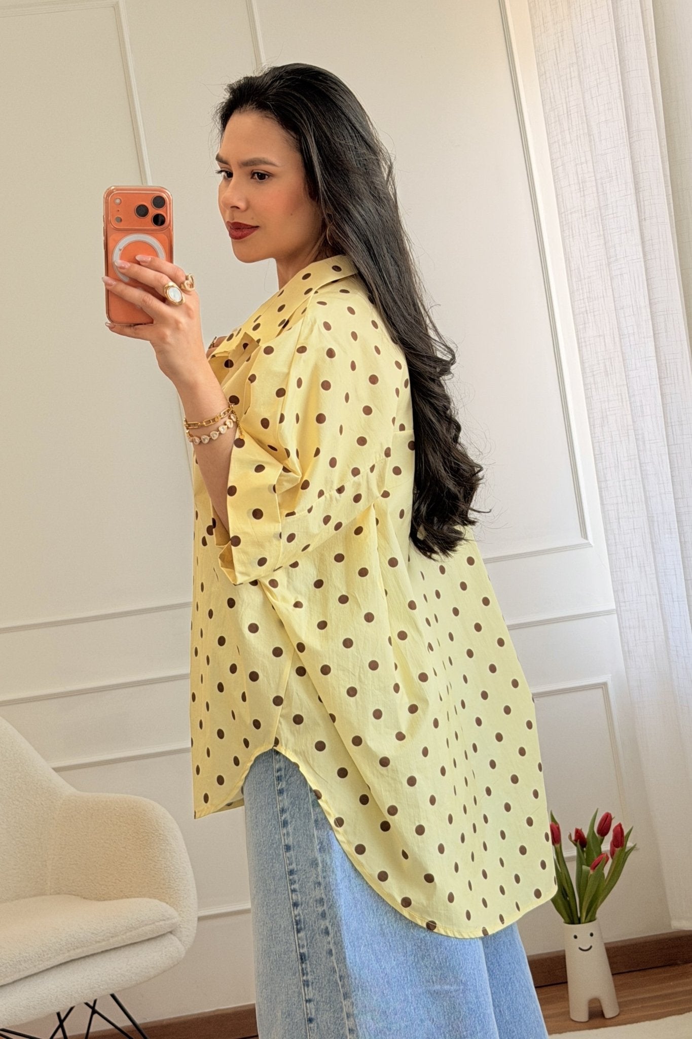 Camisa Oversize com Estampa de bolinha - lavishiochiccamisalavishiochic