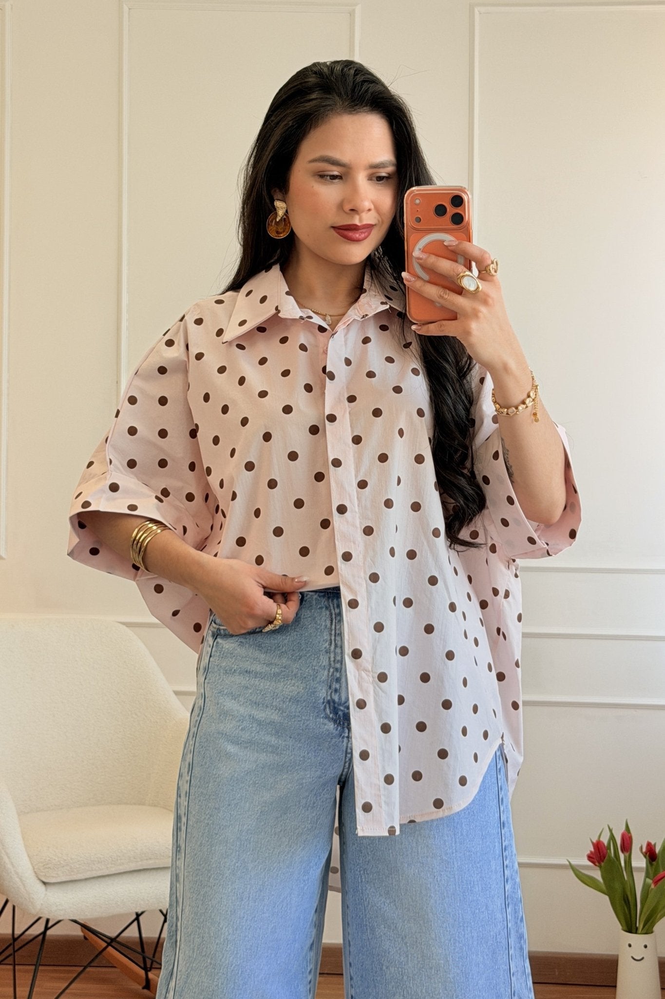 Camisa Oversize com Estampa de bolinha - lavishiochiccamisalavishiochic