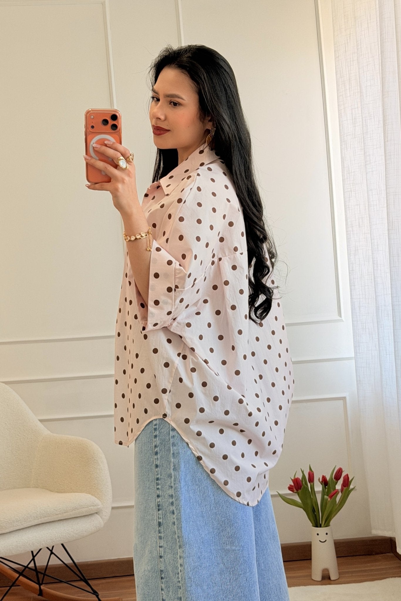 Camisa Oversize com Estampa de bolinha - lavishiochiccamisalavishiochic