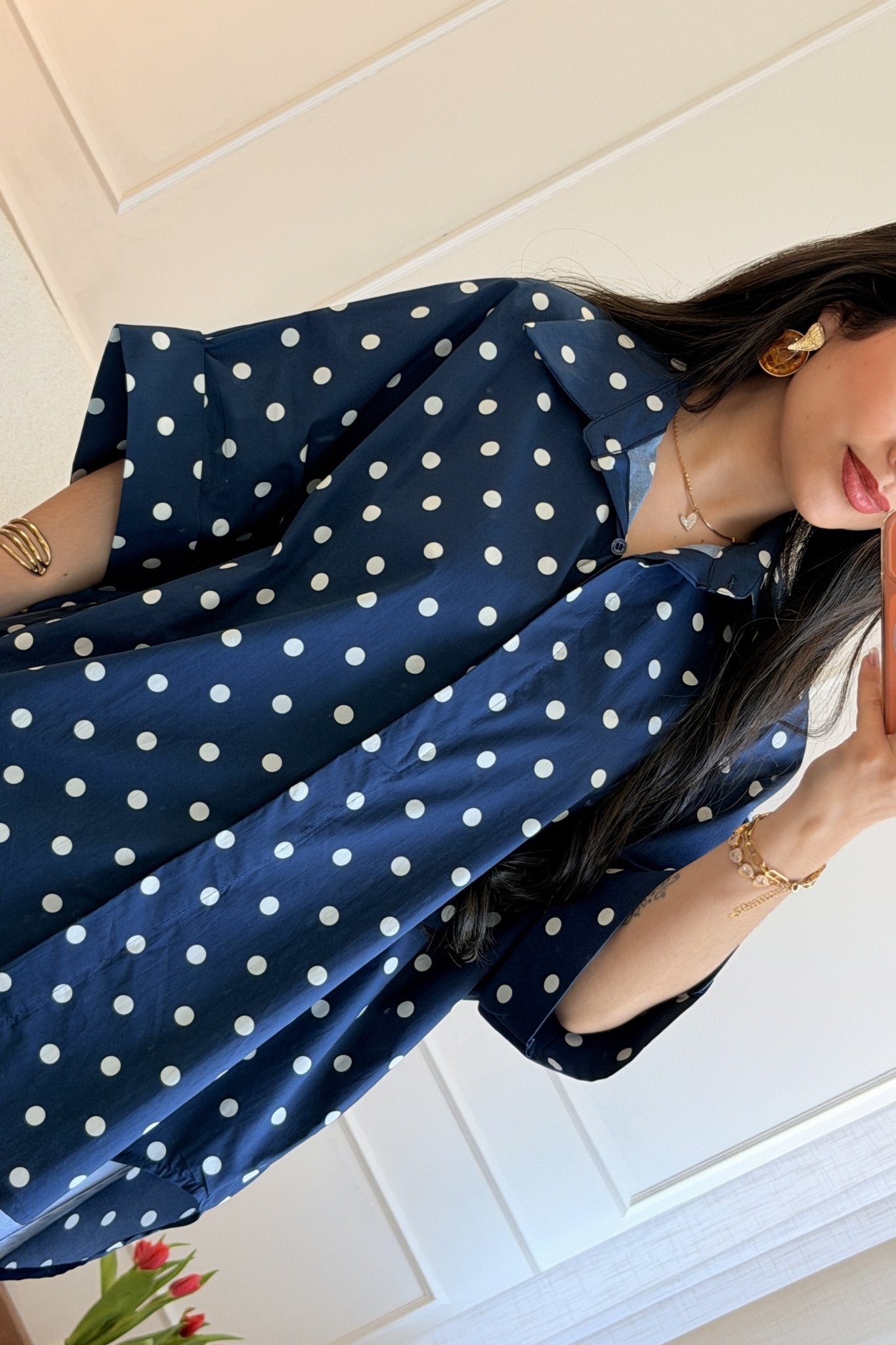 Camisa Oversize com Estampa de bolinha - lavishiochiccamisalavishiochic