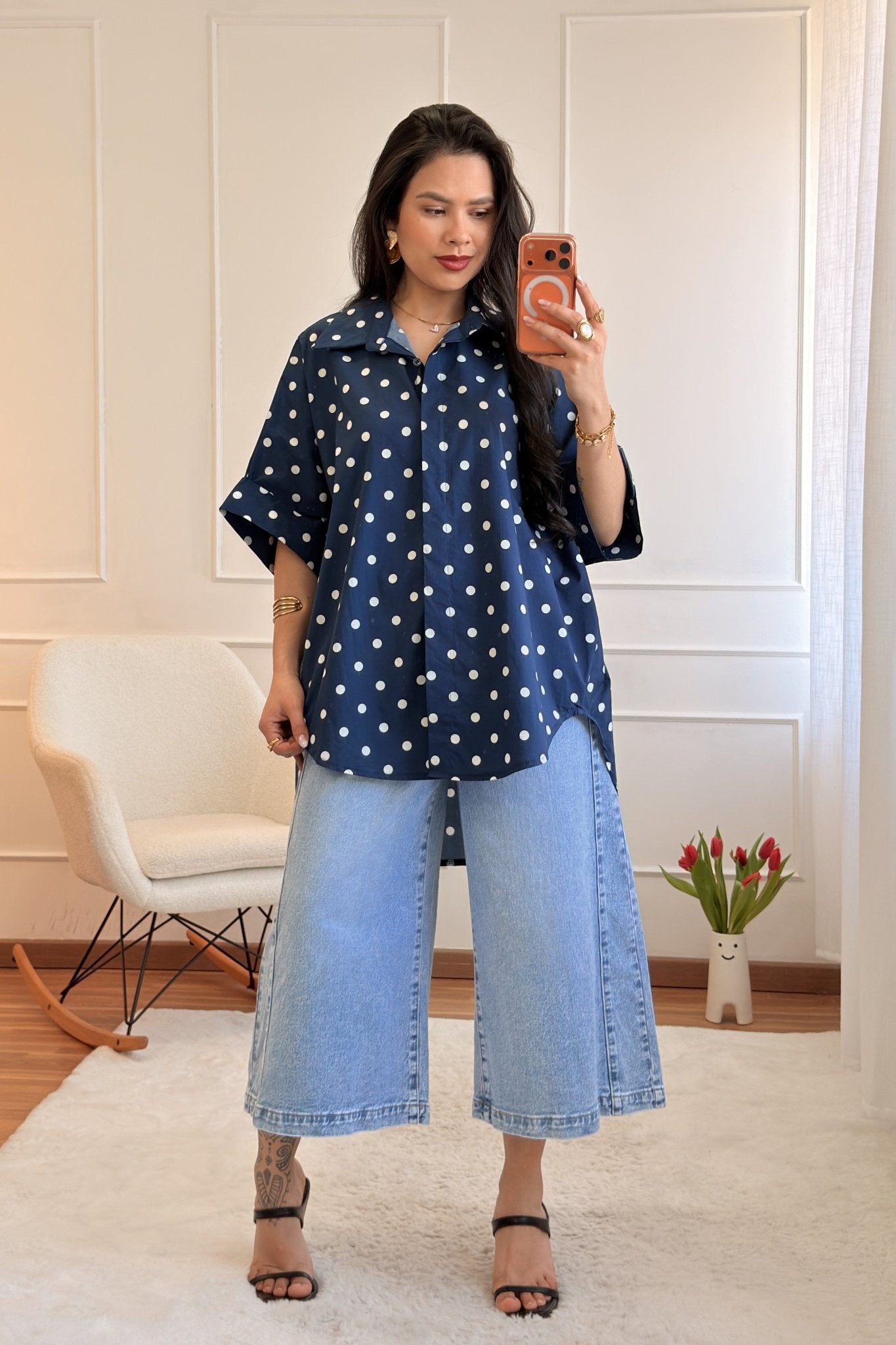 Camisa Oversize com Estampa de bolinha - lavishiochiccamisalavishiochic