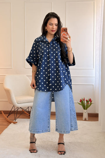 Camisa Oversize com Estampa de bolinha - lavishiochiccamisalavishiochic