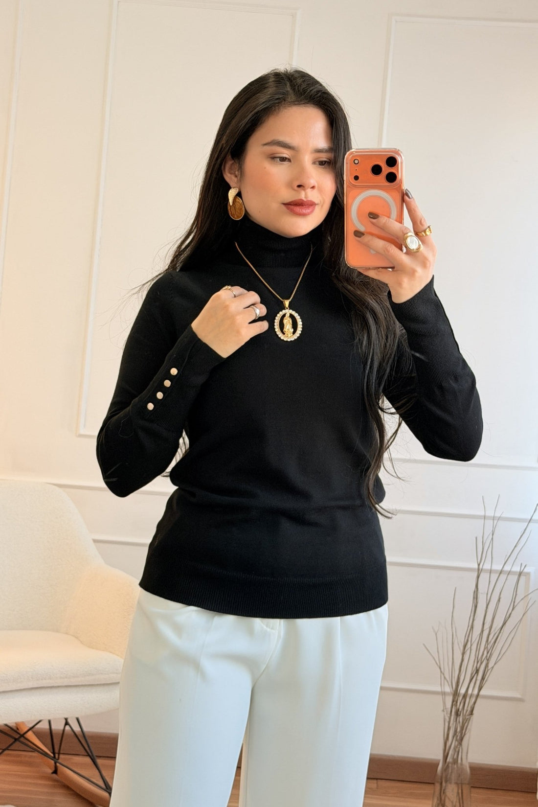 Camisola de Gola Alta em Malha Ajustada - lavishiochiccamisolalavishiochic