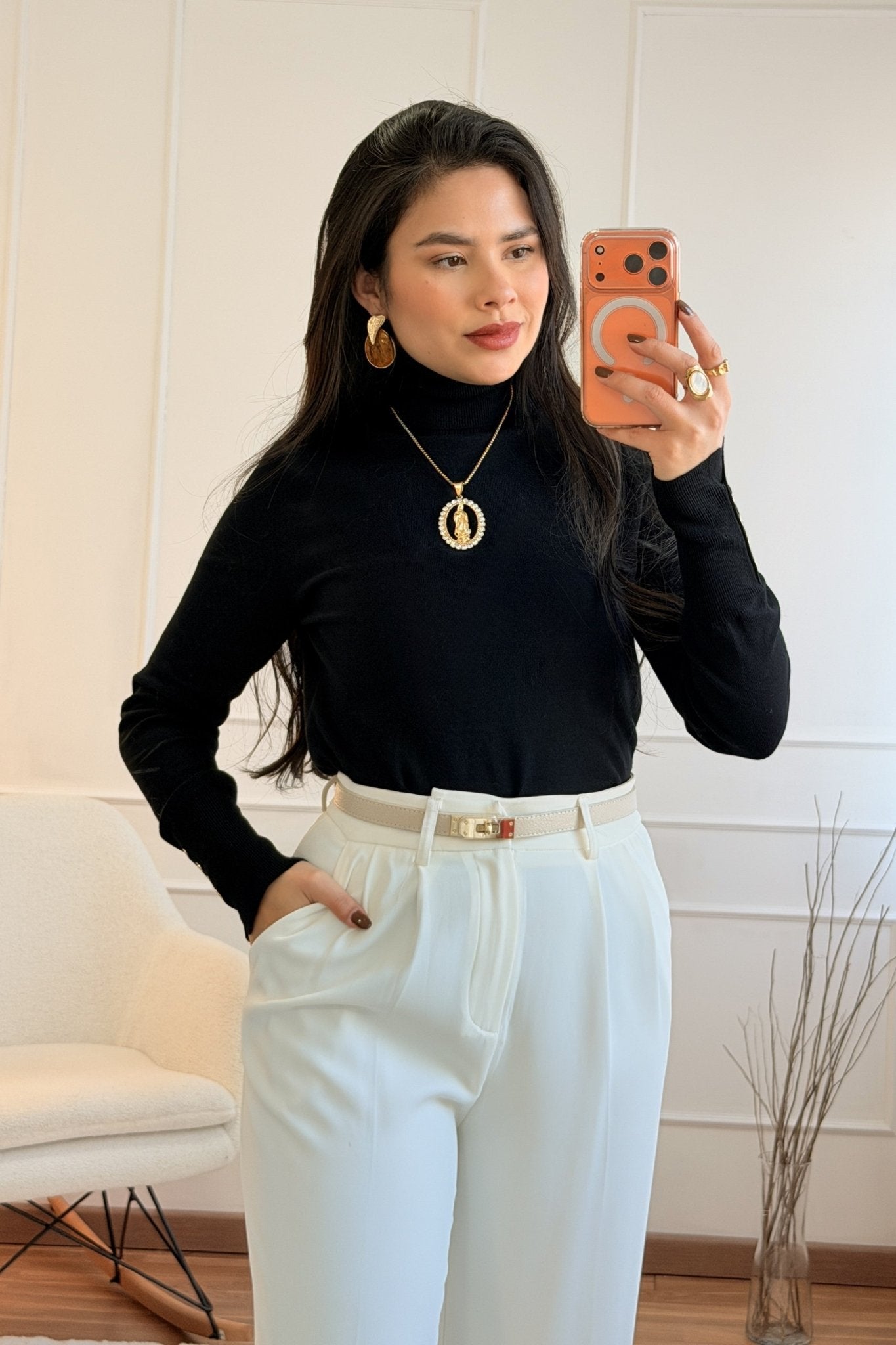 Camisola de Gola Alta em Malha Ajustada - lavishiochiccamisolalavishiochic