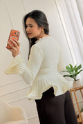 Camisola de malha canelada com gola de folho e mangas flare - lavishiochiccamisolalavishiochic