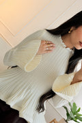 Camisola de malha canelada com gola de folho e mangas flare - lavishiochiccamisolalavishiochic