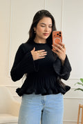 Camisola de malha canelada com gola de folho e mangas flare - lavishiochiccamisolalavishiochic