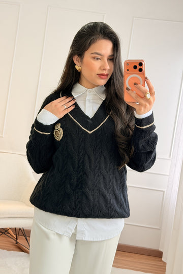 Camisola de Malha com Decote em V - lavishiochiccamisolalavishiochic