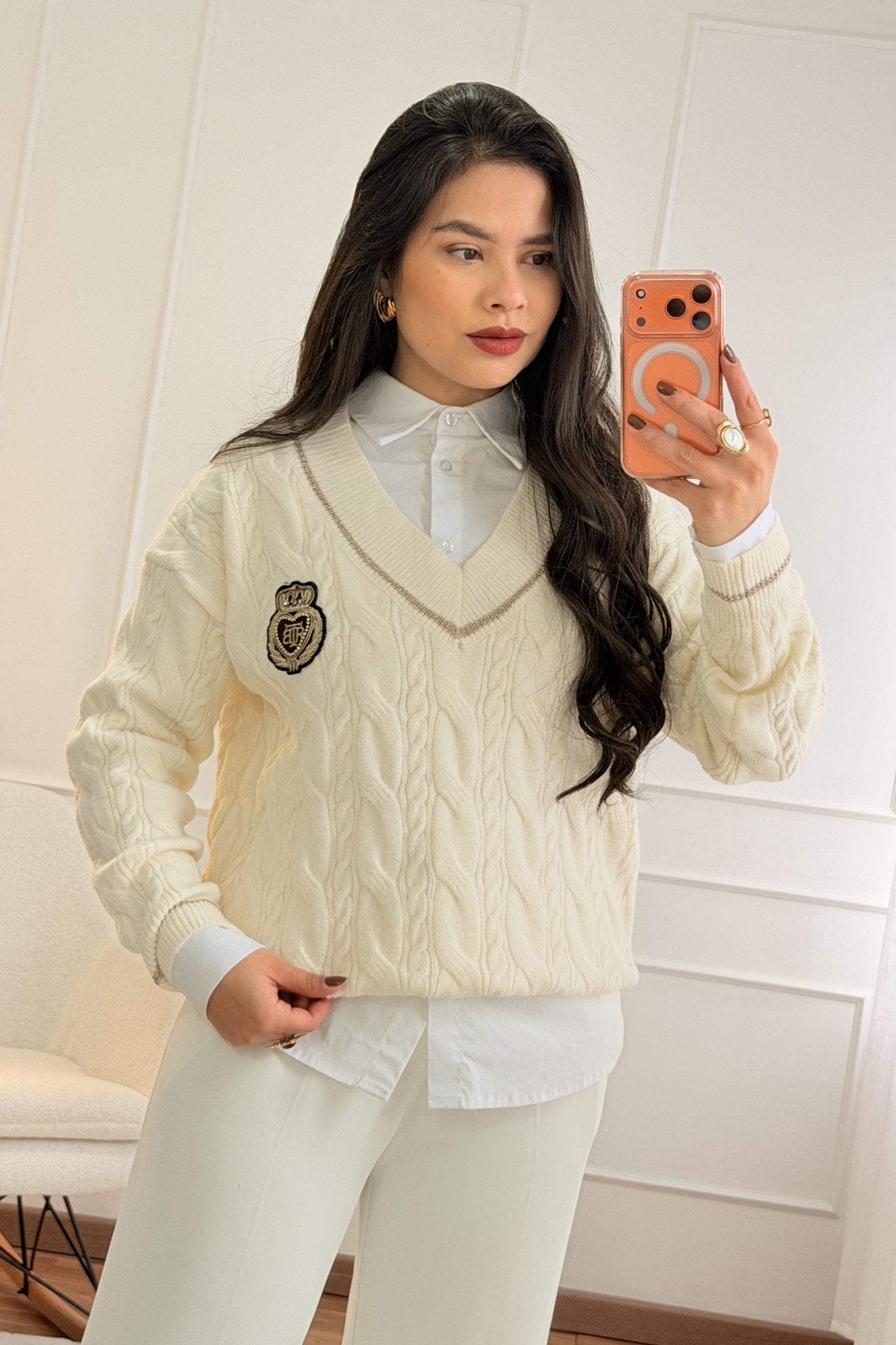 Camisola de Malha com Decote em V - lavishiochiccamisolalavishiochic