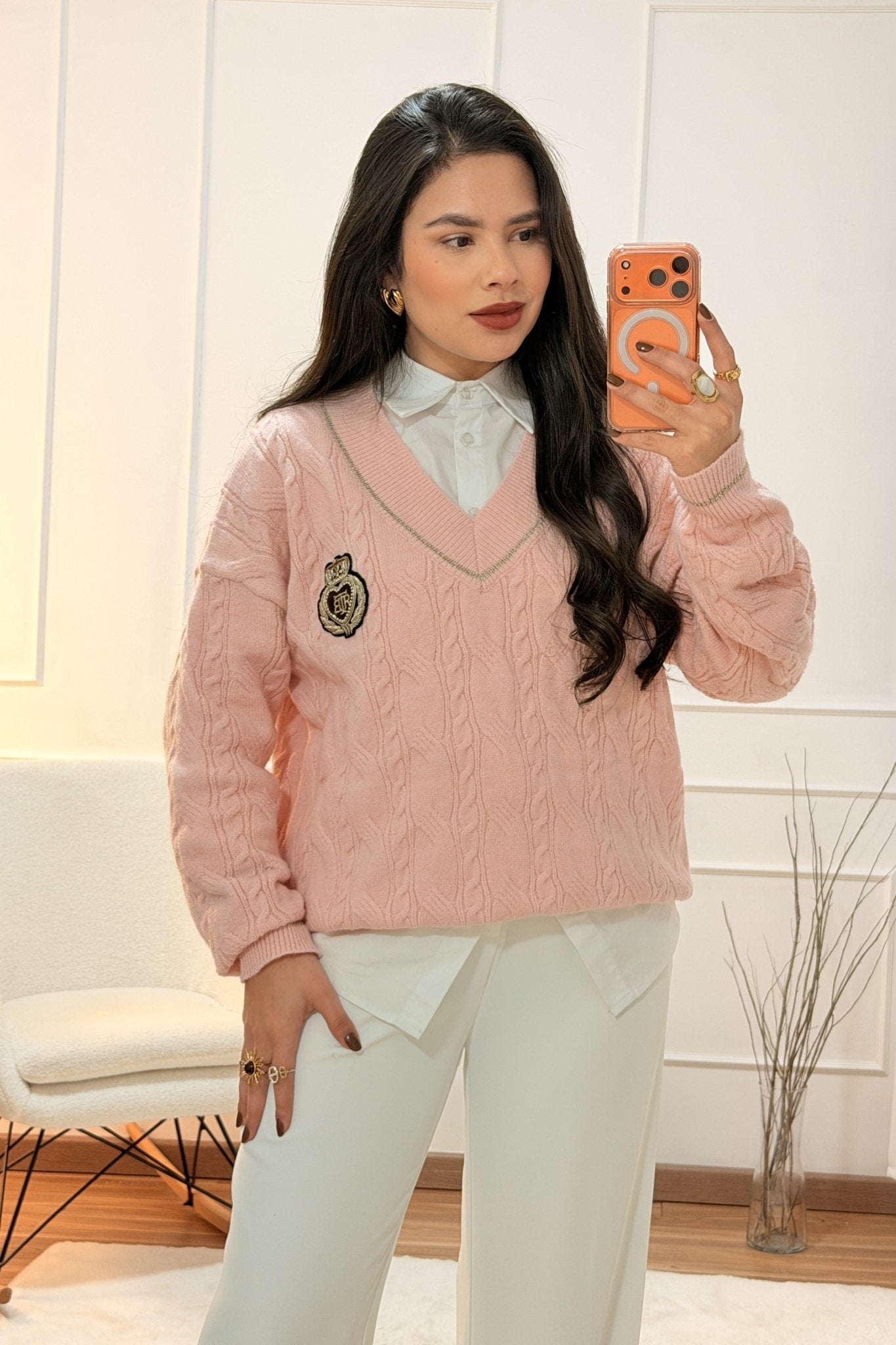 Camisola de Malha com Decote em V - lavishiochiccamisolalavishiochic