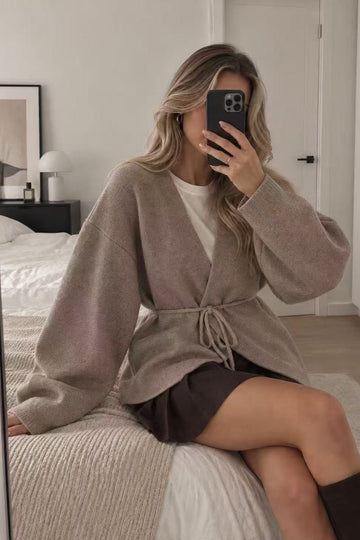Cardigan de malha com cinto - lavishiochiccasacoslavishiochic