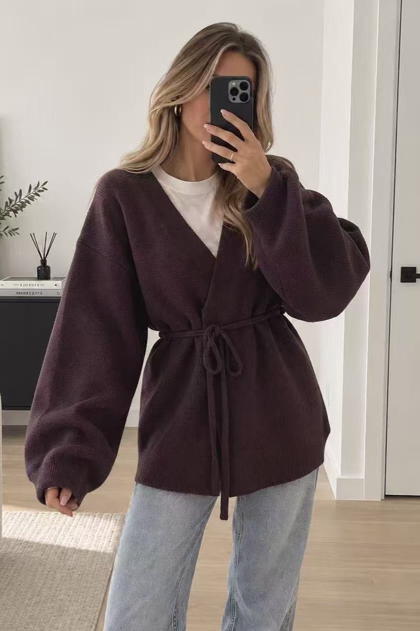 Cardigan de malha com cinto - lavishiochiccasacoslavishiochic