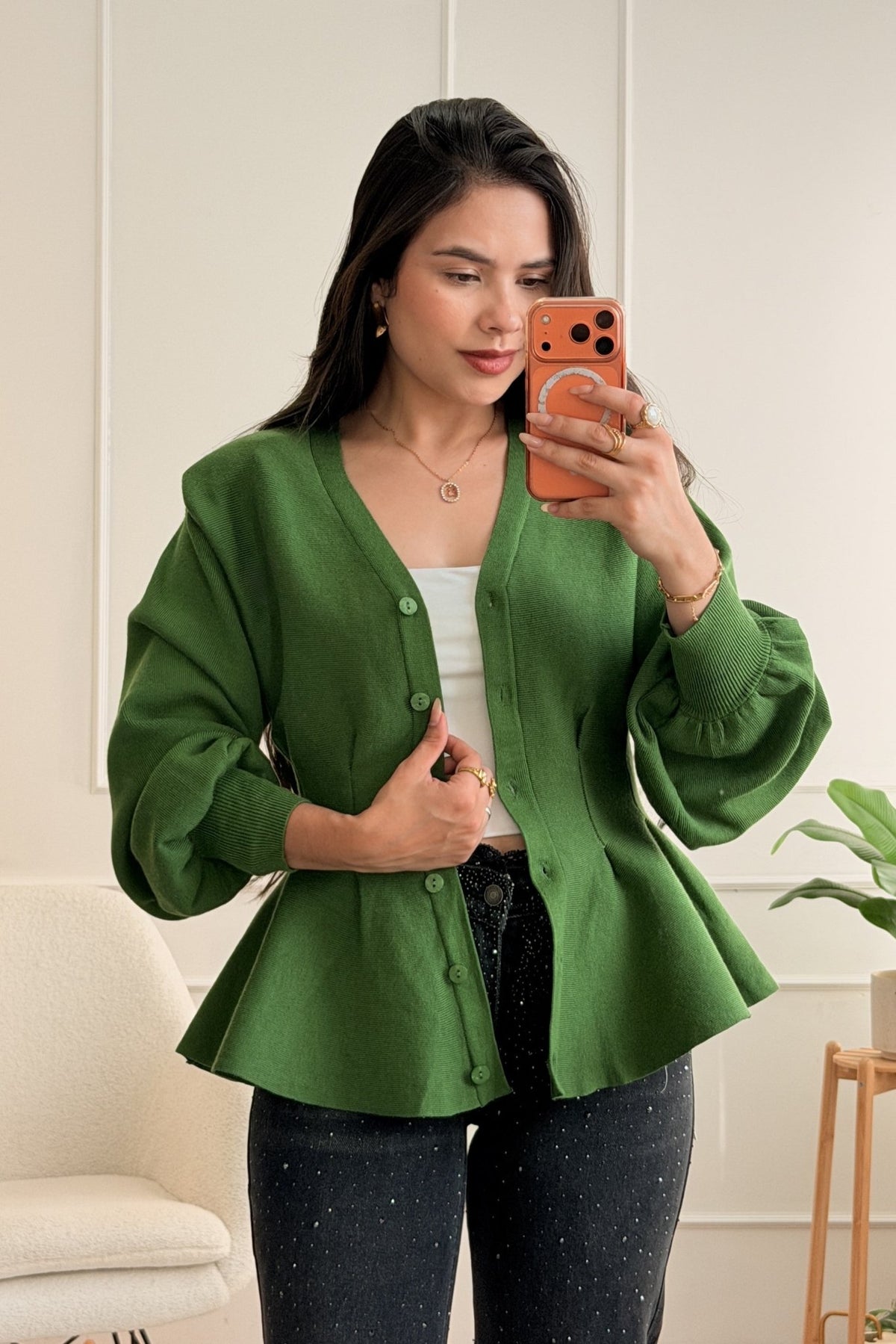 Cardigan de malha em V com peplum - lavishiochiccamisolalavishiochic