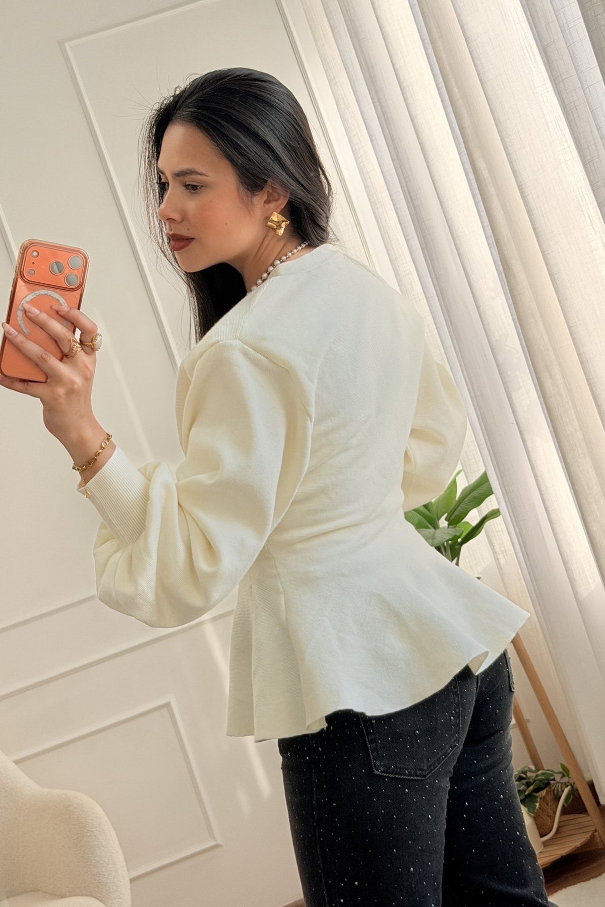Cardigan de malha em V com peplum - lavishiochiccamisolalavishiochic