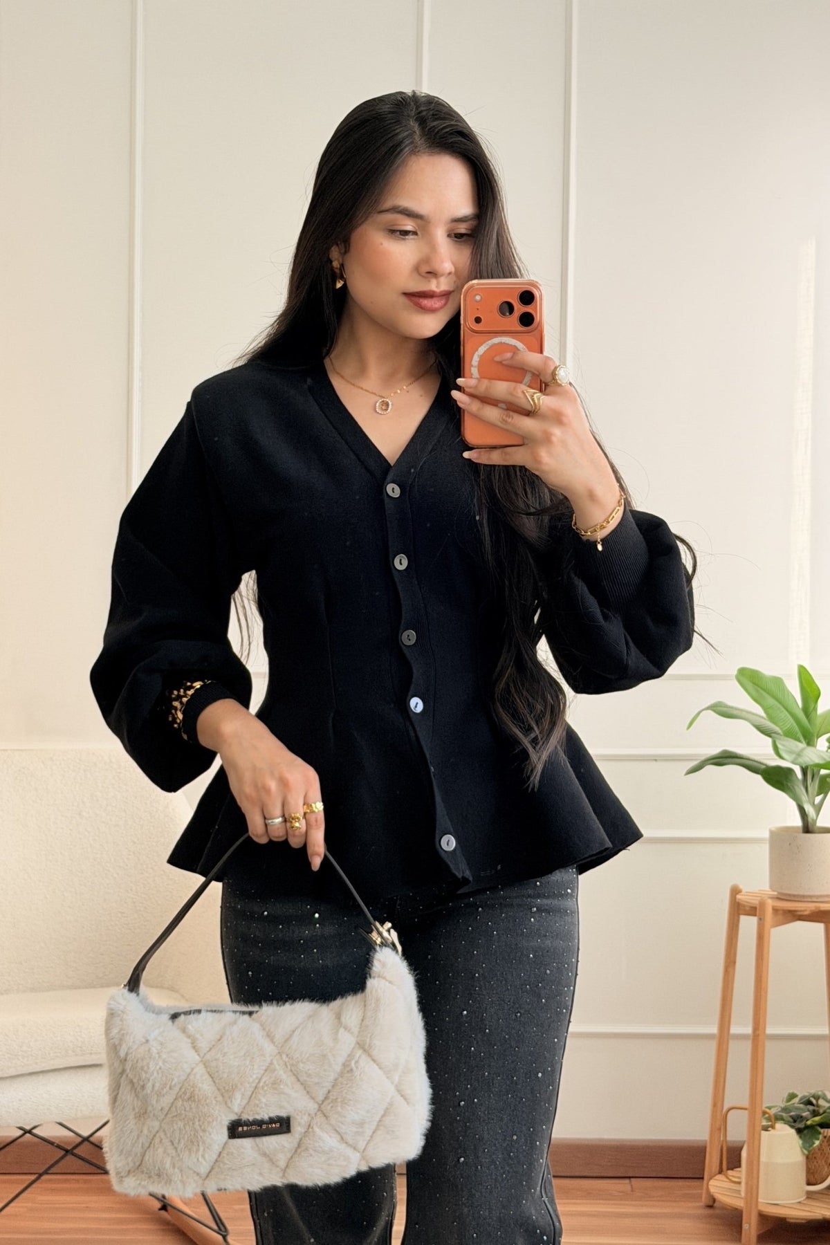 Cardigan de malha em V com peplum - lavishiochiccamisolalavishiochic