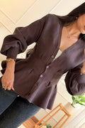 Cardigan de malha em V com peplum - lavishiochiccamisolalavishiochic