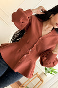 Cardigan de malha em V com peplum - lavishiochiccamisolalavishiochic