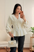 Cardigan de malha em V com peplum - lavishiochiccamisolalavishiochic