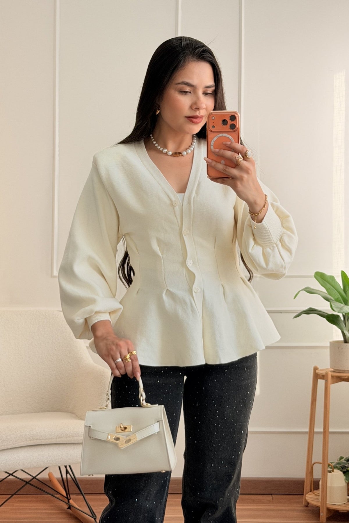 Cardigan de malha em V com peplum - lavishiochiccamisolalavishiochic