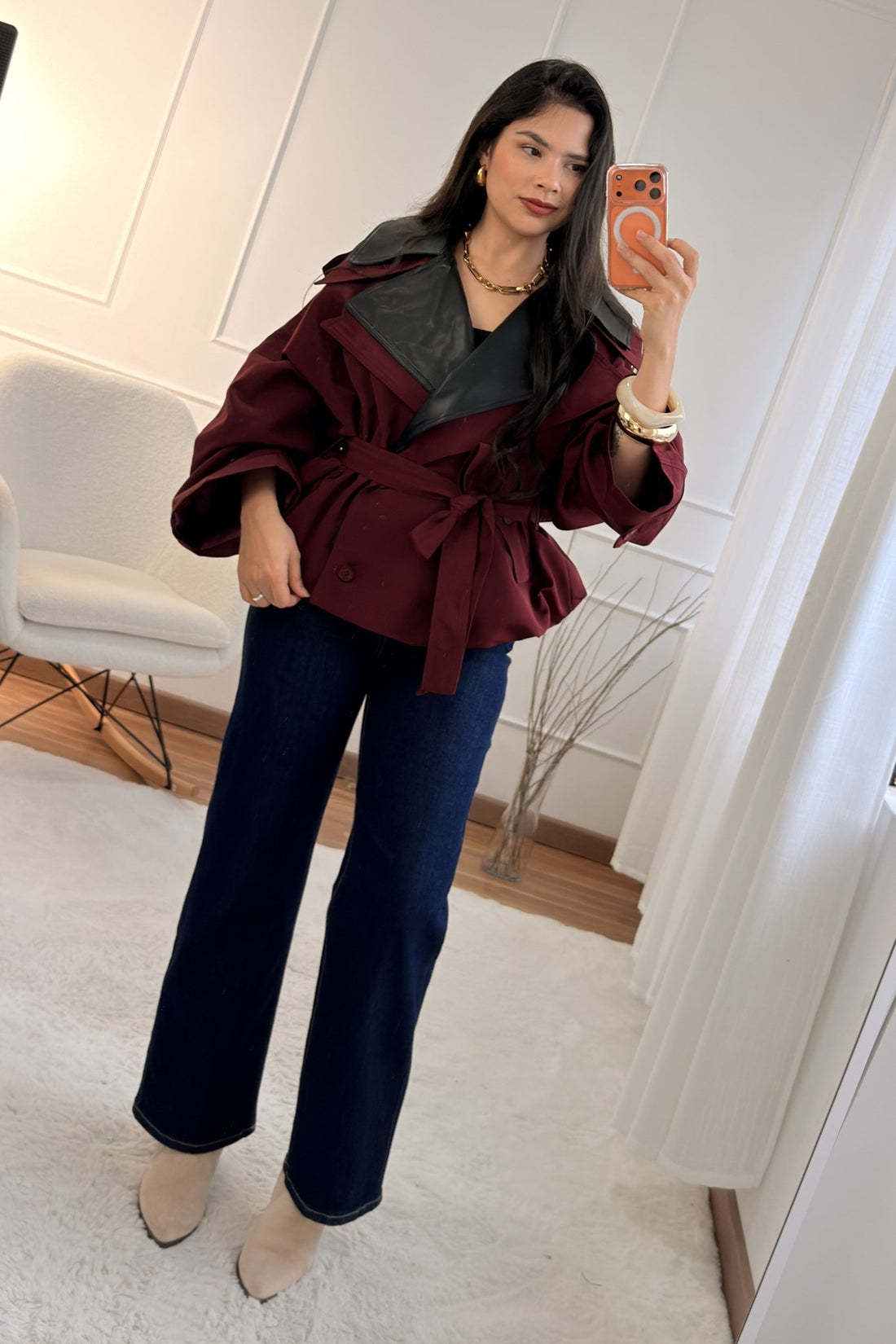 Casaco curto estilo trench com gola dupla MOCHY - lavishiochiccasacoMochy