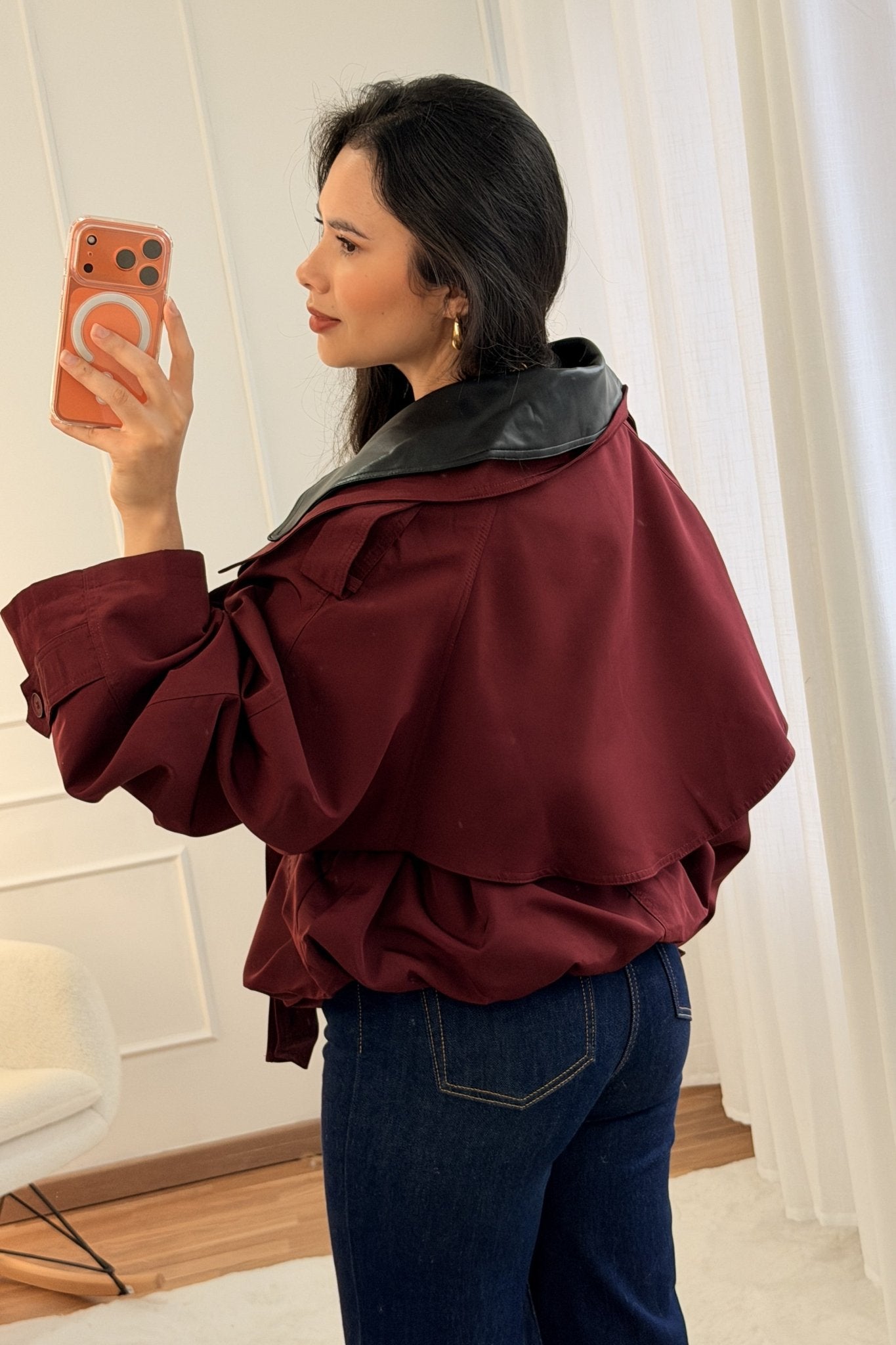 Casaco curto estilo trench com gola dupla MOCHY - lavishiochiccasacoMochy