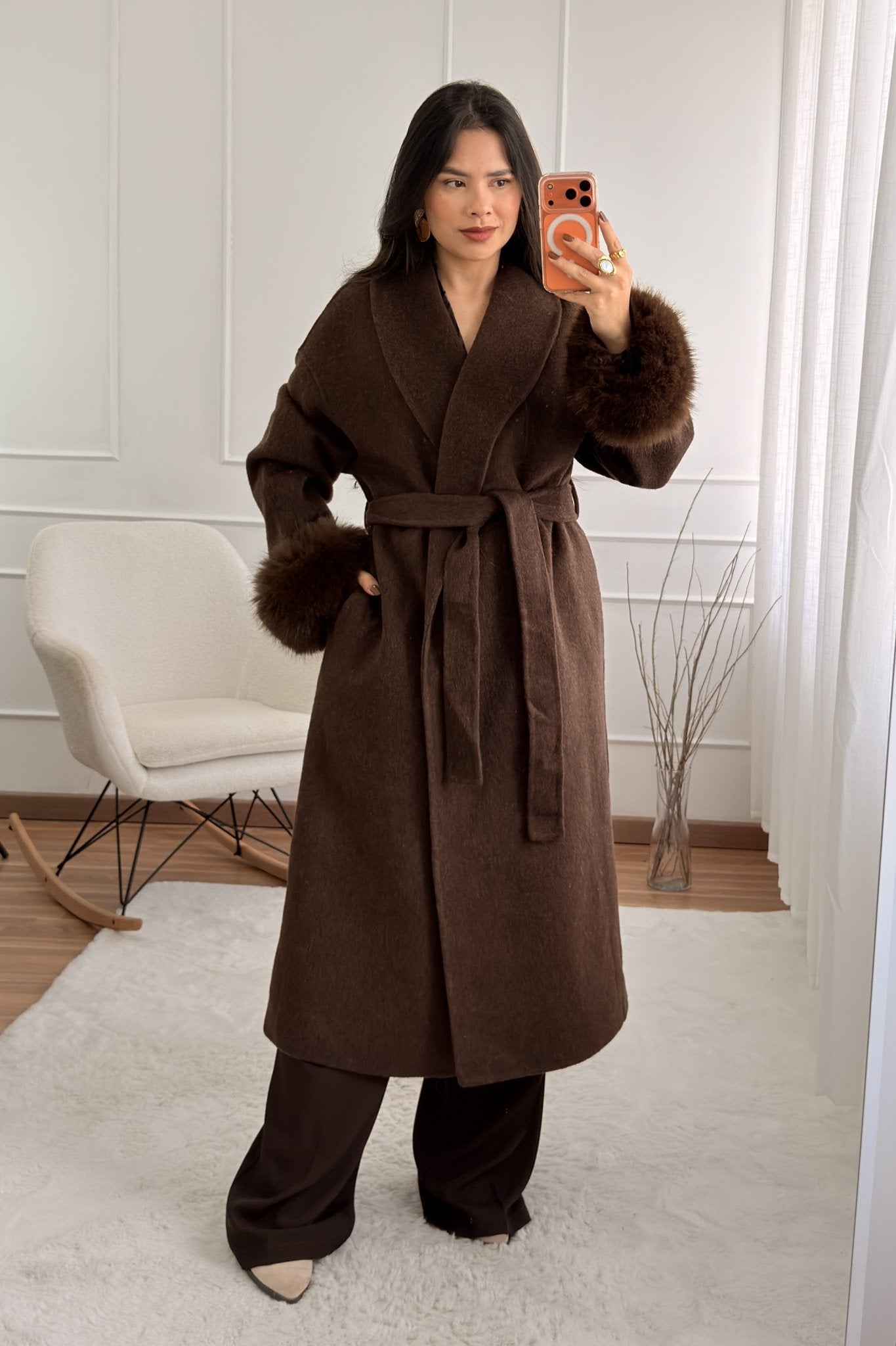 Casaco de lã com punhos em pelo comprido - lavishiochiccasacolavishiochic