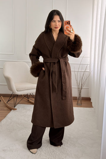 Casaco de lã com punhos em pelo comprido - lavishiochiccasacolavishiochic