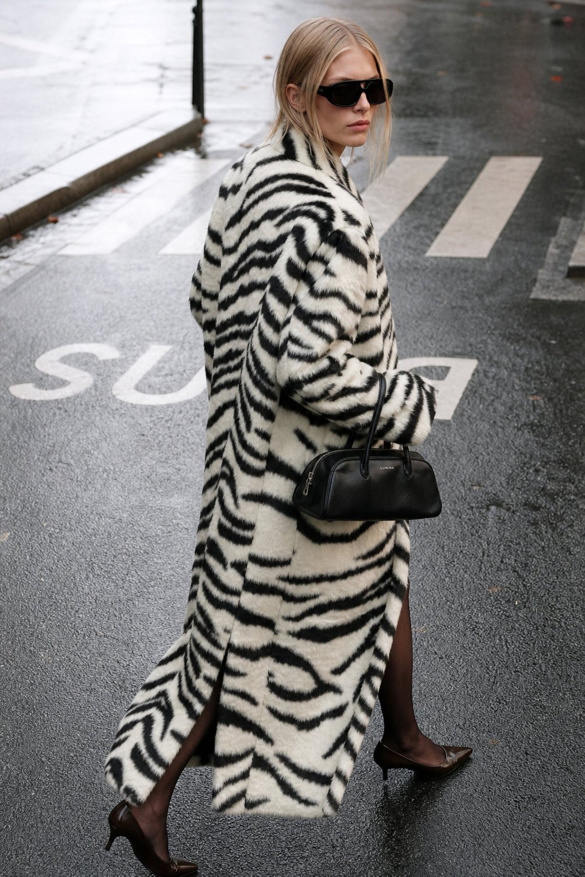 Casaco em pelo sintético com padrão zebra LUMINA - lavishiochiccasacoslumina