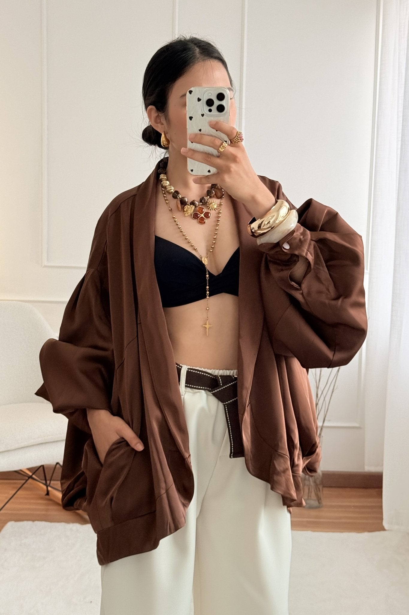 Casaco oversize em tecido acetinado MOCHY - lavishiochiccasacoMochy
