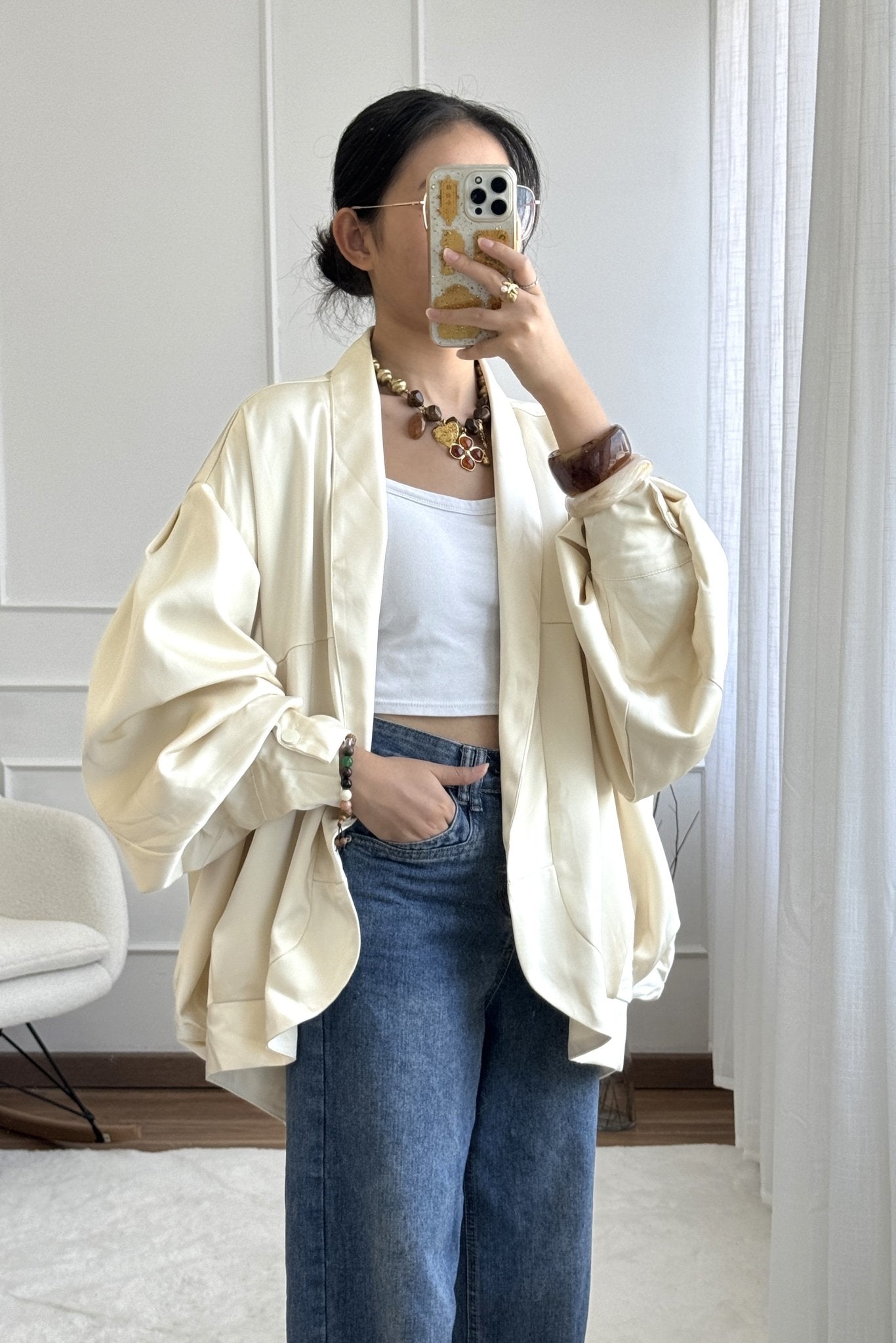 Casaco oversize em tecido acetinado MOCHY - lavishiochiccasacoMochy