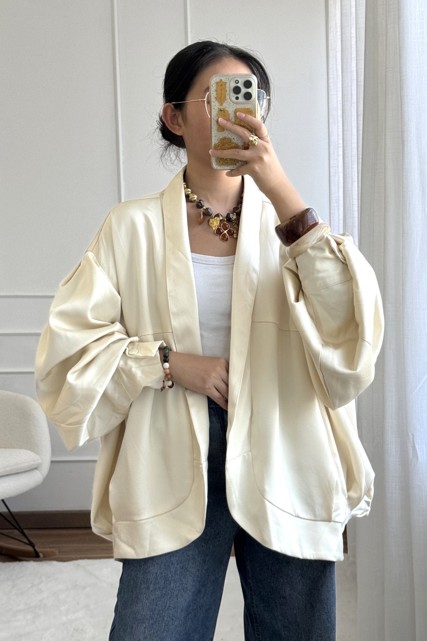 Casaco oversize em tecido acetinado MOCHY - lavishiochiccasacoMochy