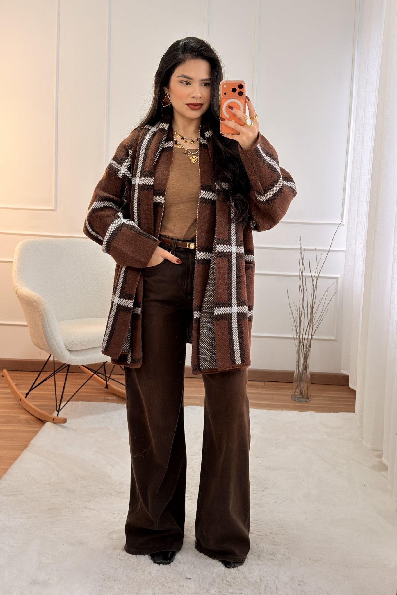 Casaco Xadrez com Cachecol - lavishiochiccasacolavishiochic