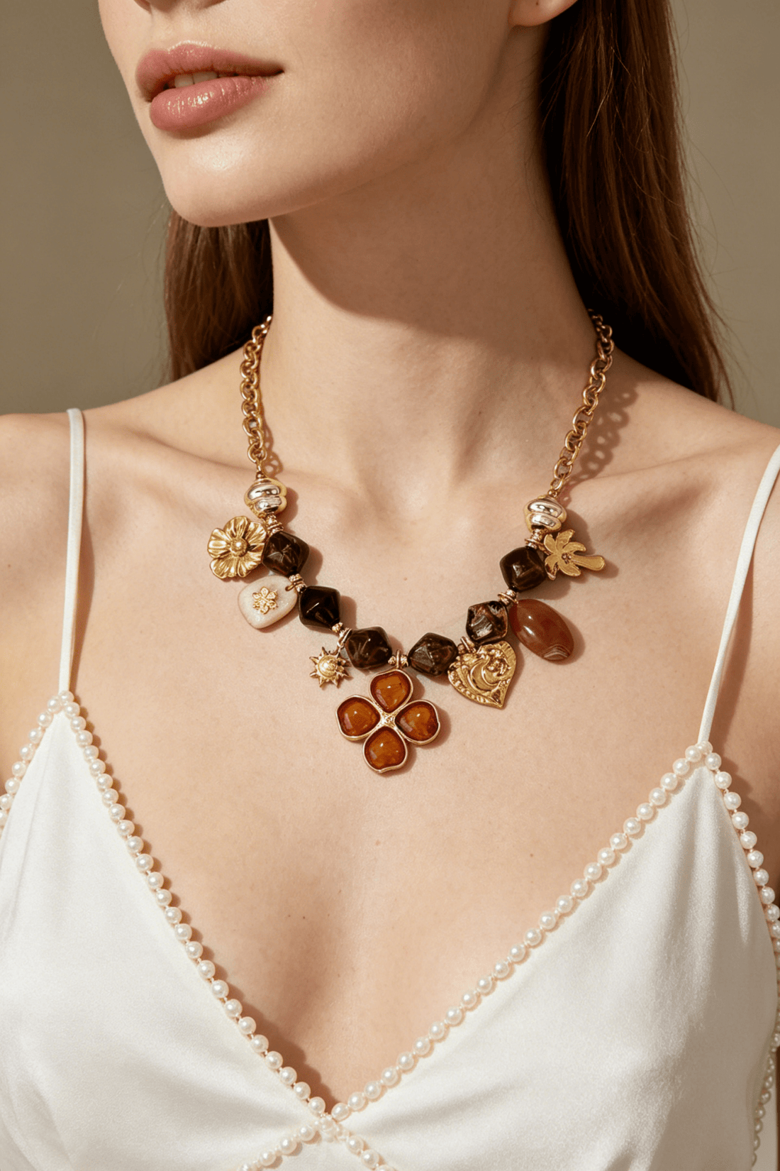 Colar boho em aço com detalhes florais - lavishiochicColareslavishiochic