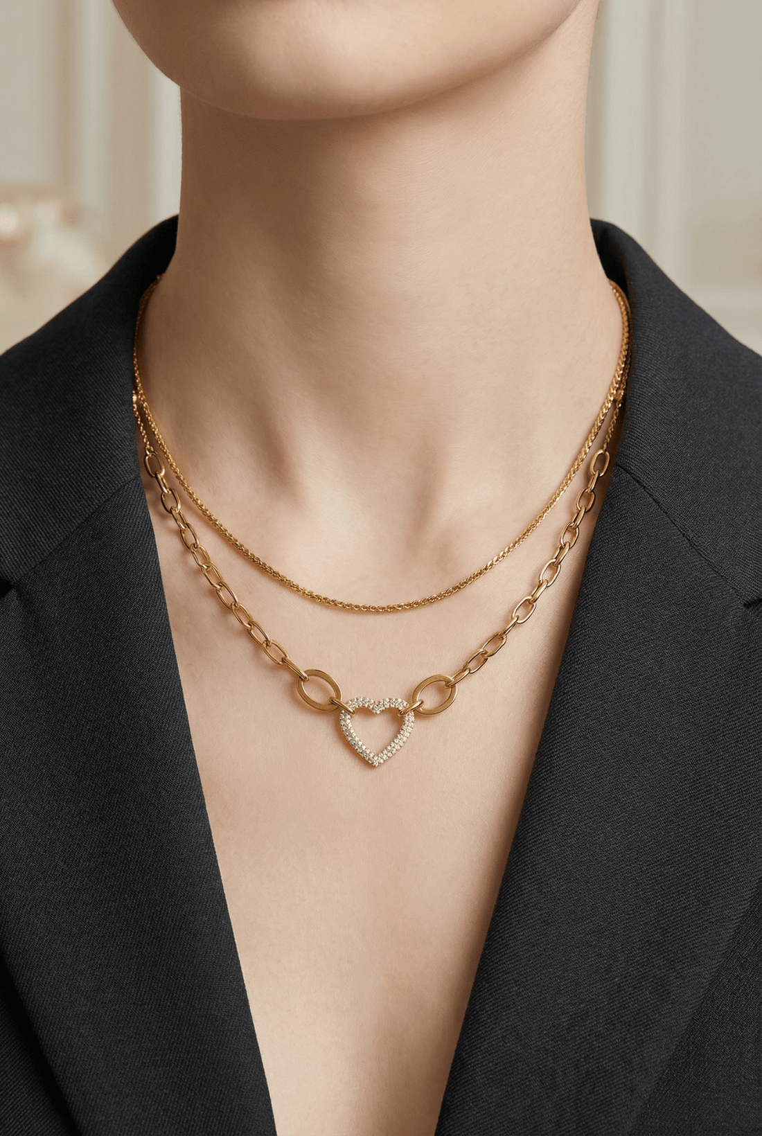 Colar Coração com Correntes Duplas em Aço - lavishiochicColareslavishiochic