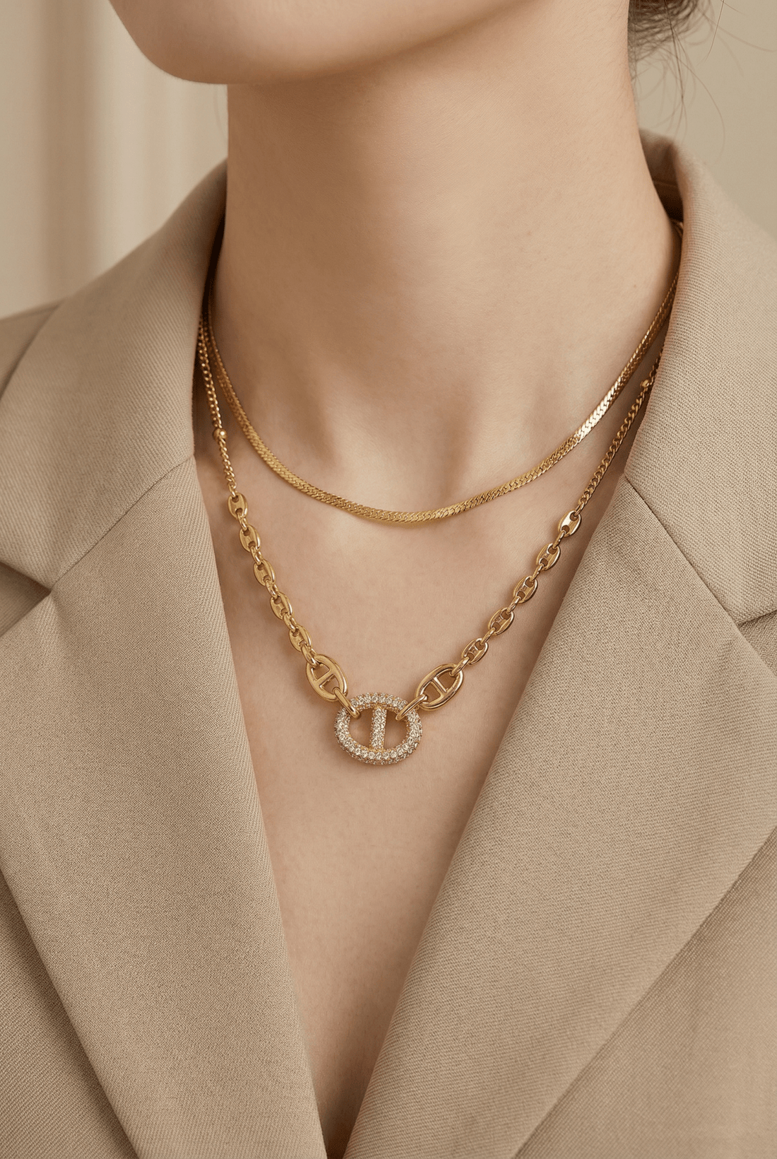 Colar DD com Correntes Duplas em Aço - lavishiochicColareslavishiochic