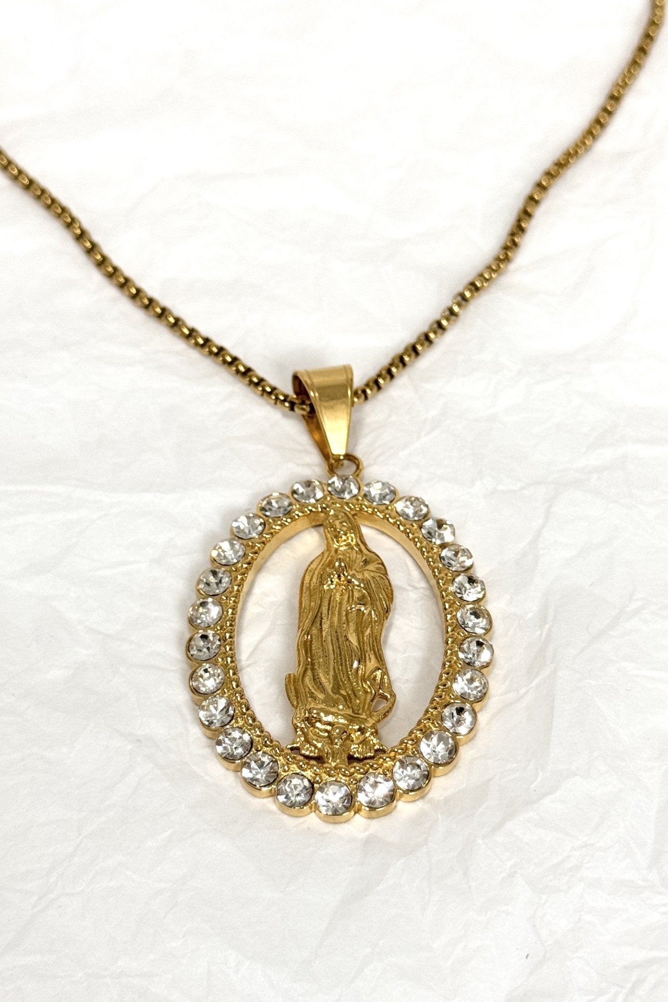 Colar Medalha de Nossa Senhora em Aço com Cristais - lavishiochicColareslavishiochic