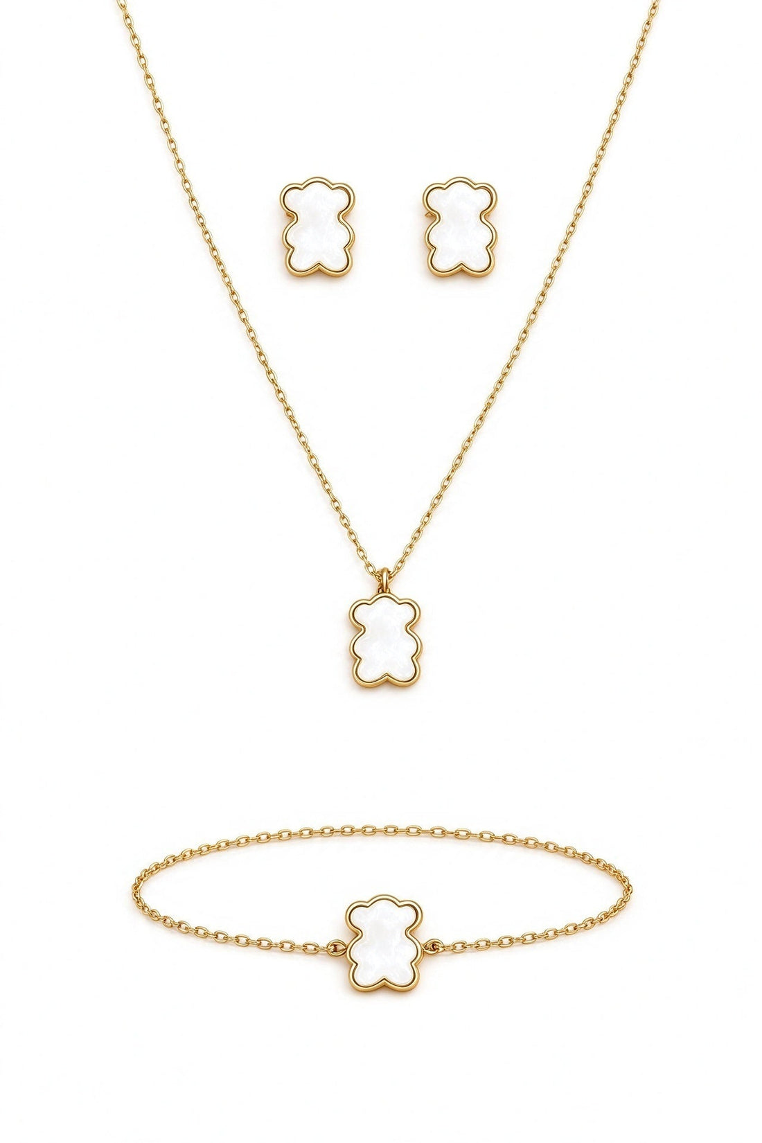 Conjunto 3 peças com mini ursinho com madrepérola Aço - lavishiochicacessóriolavishiochic
