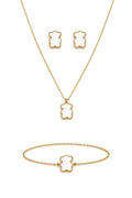 Conjunto 3 peças com mini ursinho com madrepérola Aço - lavishiochicacessóriolavishiochic