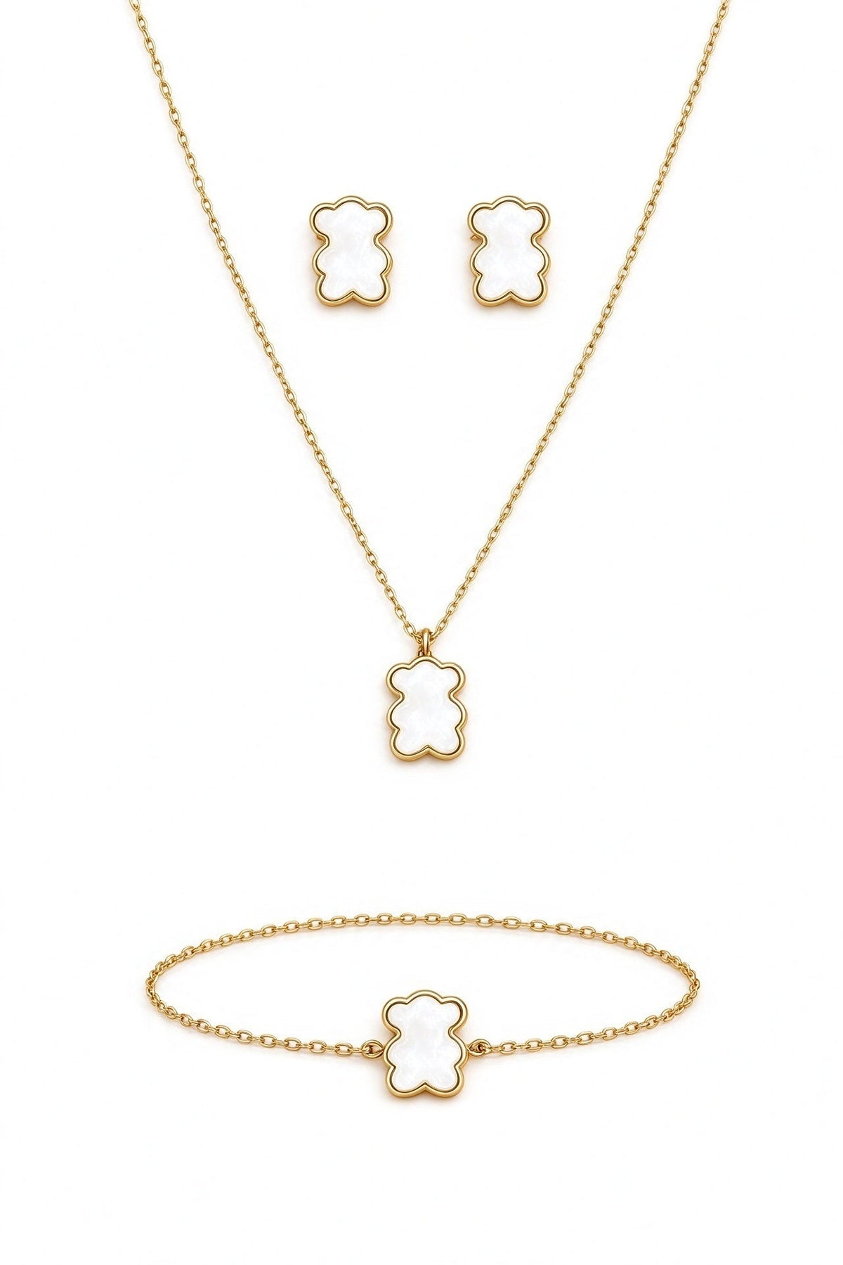 Conjunto 3 peças com mini ursinho com madrepérola Aço - lavishiochicacessóriolavishiochic