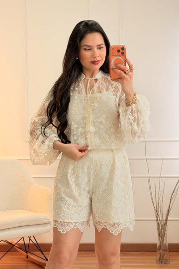 Conjunto 3 peças em renda AZAKA - lavishiochicconjuntoAZAKA