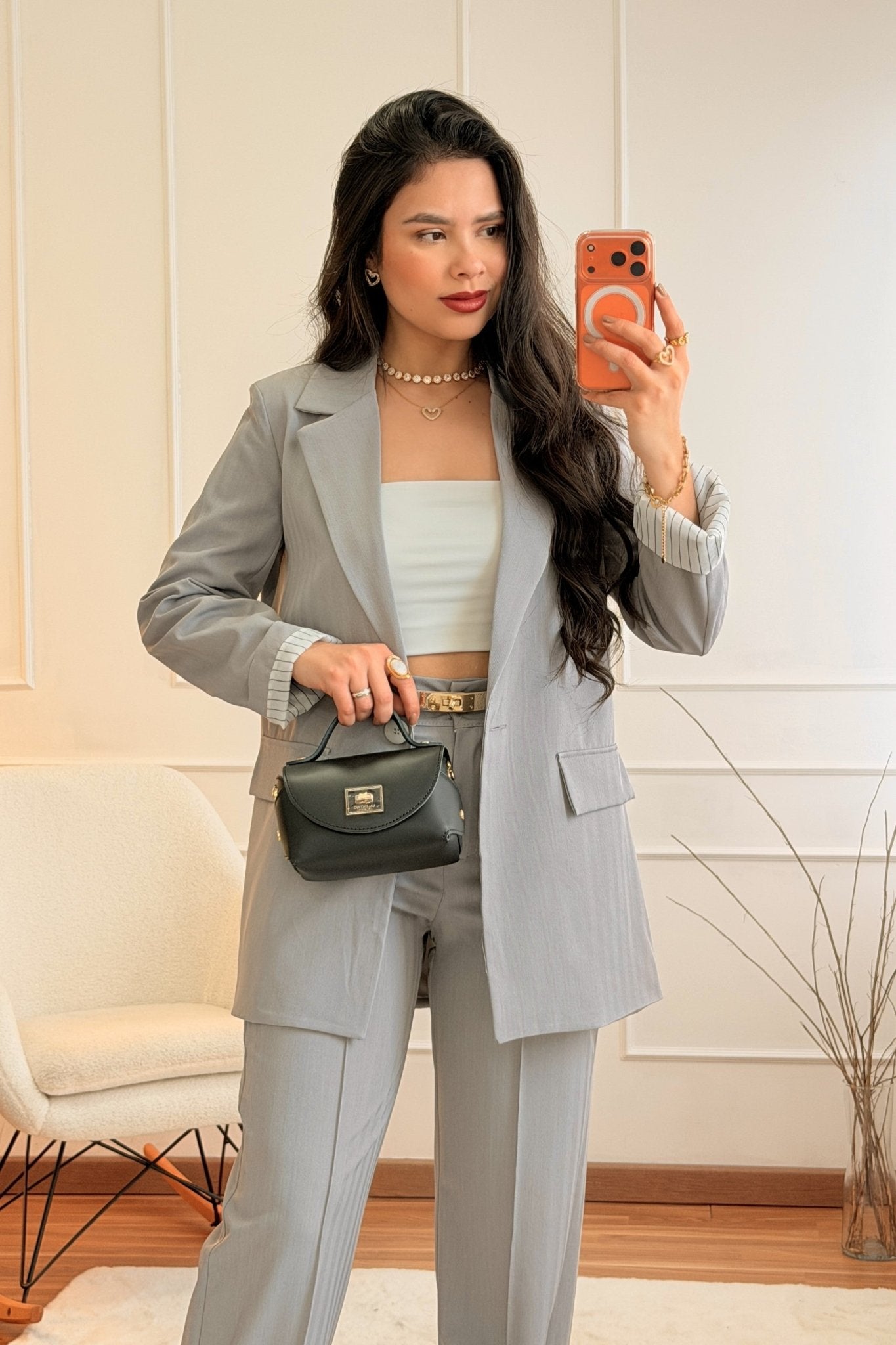 Conjunto Blazer com Riscas e Calça Clássica - lavishiochicconjuntolavishiochic