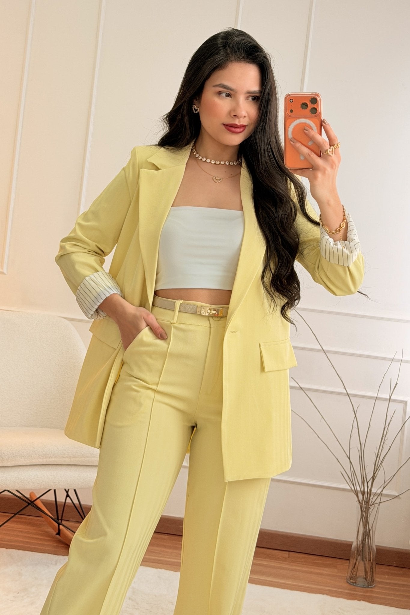 Conjunto Blazer com Riscas e Calça Clássica - lavishiochicconjuntolavishiochic