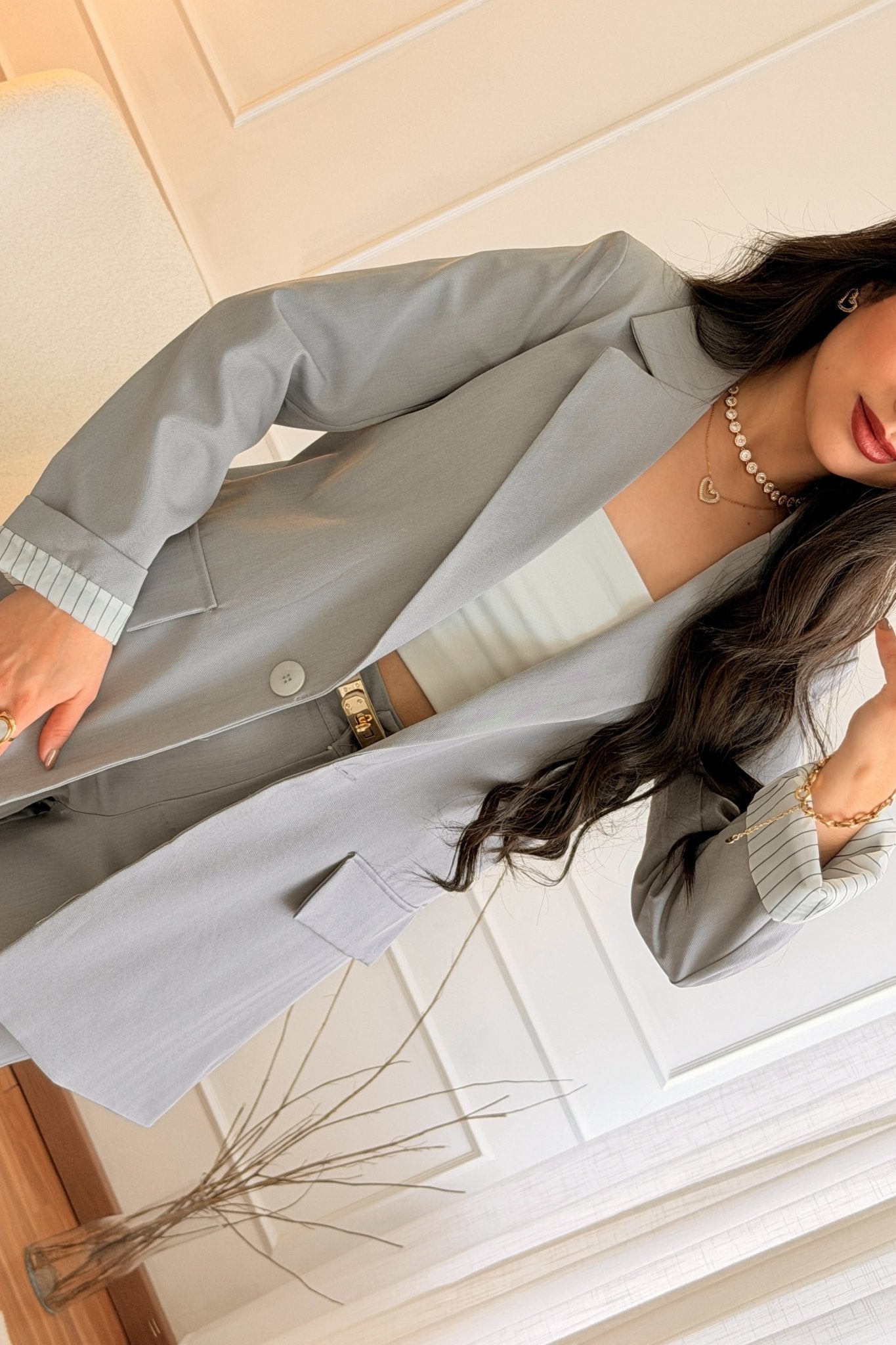 Conjunto Blazer com Riscas e Calça Clássica - lavishiochicconjuntolavishiochic