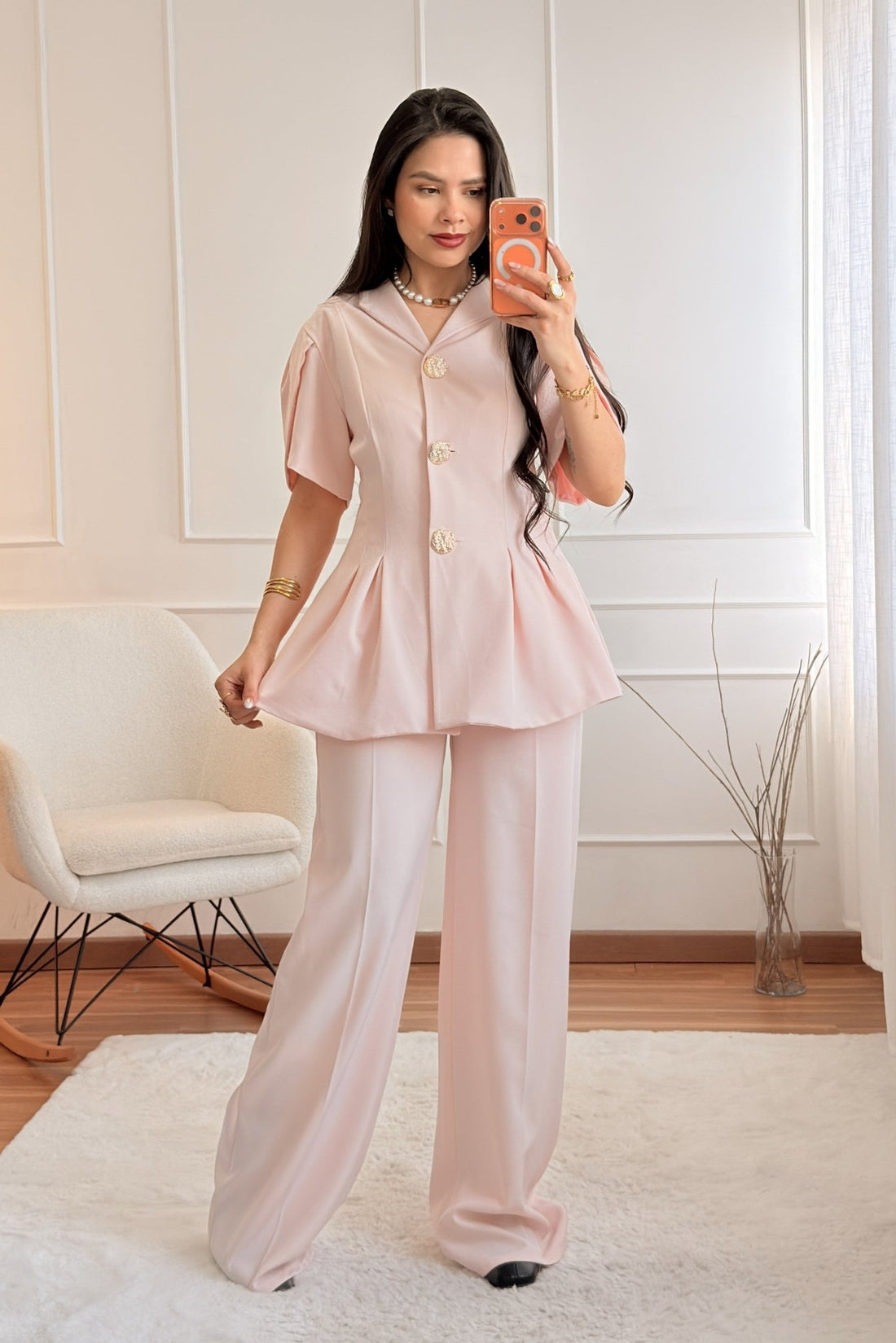 Conjunto de blazer de manga curta e calça - lavishiochicconjuntolavishiochic