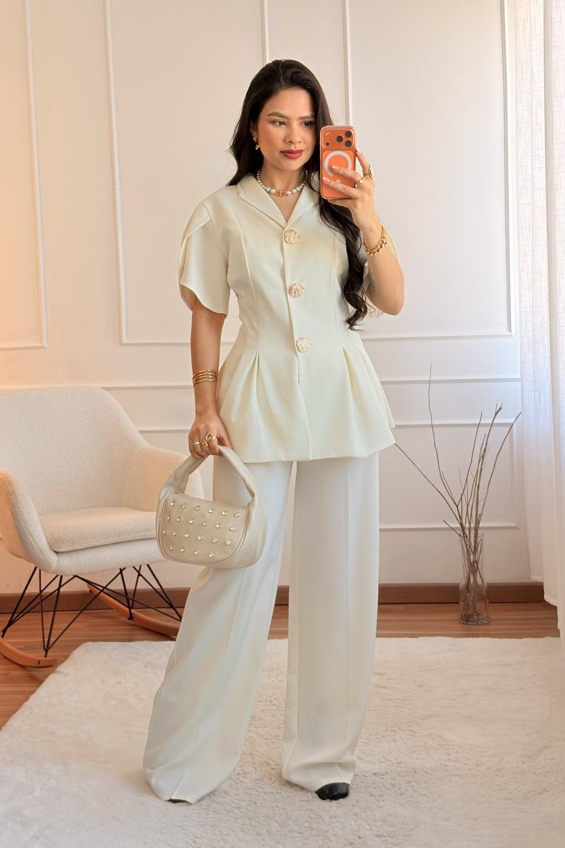 Conjunto de blazer de manga curta e calça - lavishiochicconjuntolavishiochic